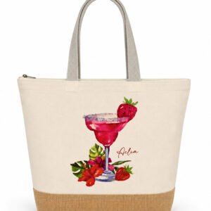 Aelia Strawberry Cocktail Jute Base Beach Bag